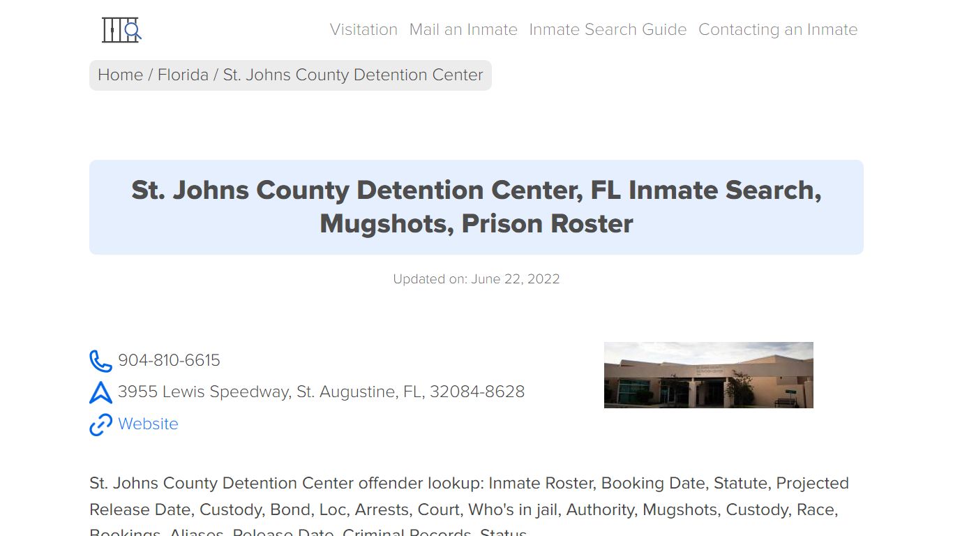 St. Johns County Detention Center, FL Inmate Search ...